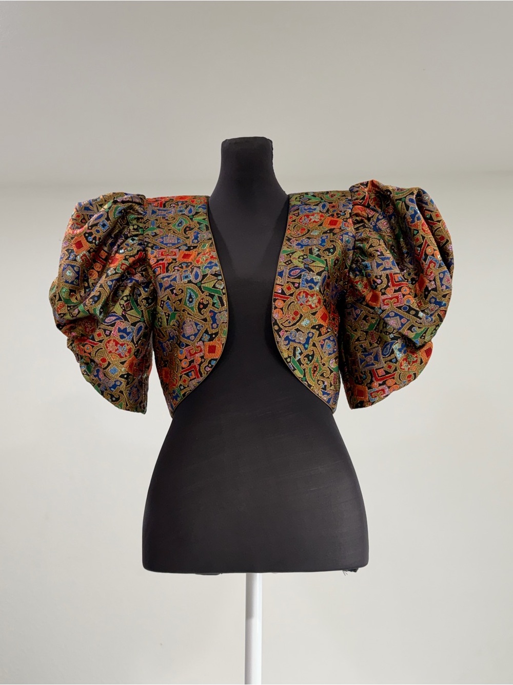 Vtg BB Collections Metallic Brocade Bolero Jacket Sz 4 Puff Sleeve Crop.